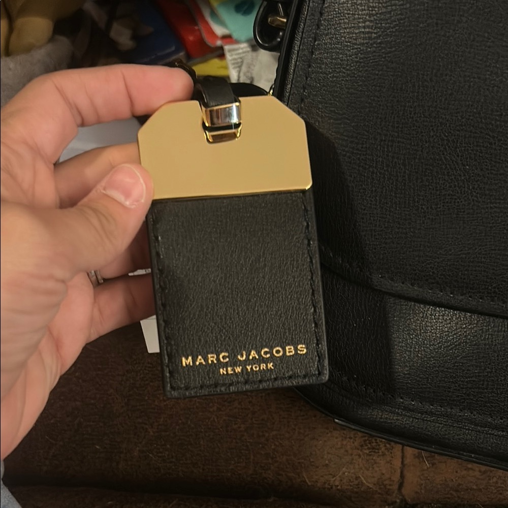 Marc Jacobs Black and Gold Leather Tag